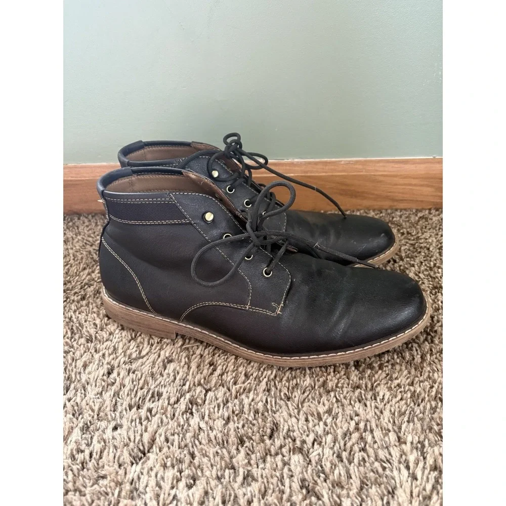 Hawker Rye Men's Black Faux Leather Chukka Ankle Boots Lace Up US 10 EU 43